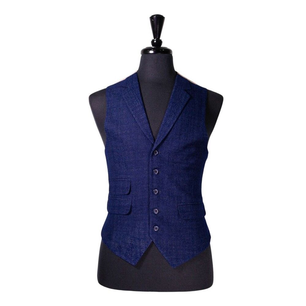 Mens Navy Blue Vest 40R Cotton Blend Waistcoat Preppy Casual Formal Wedding